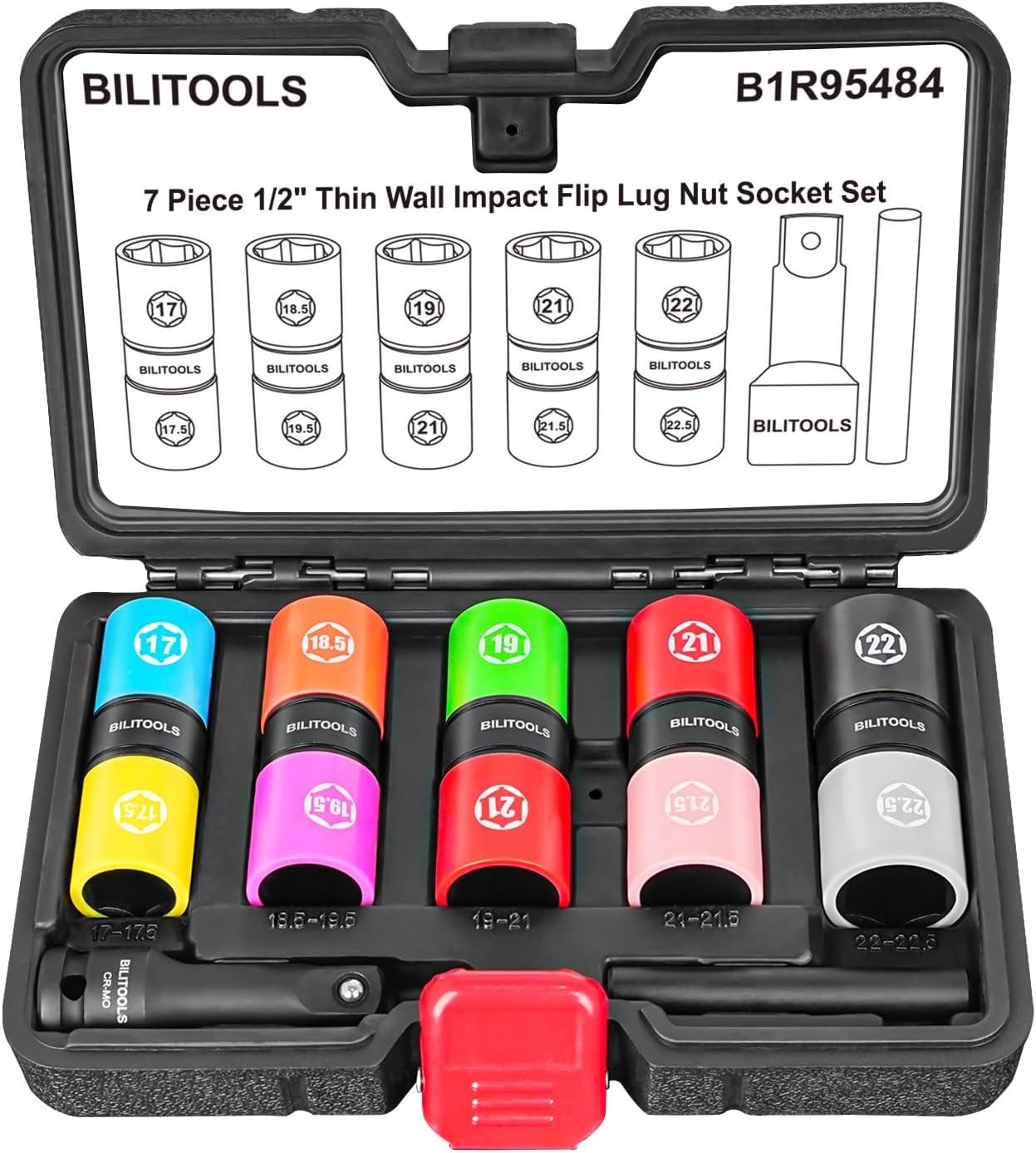 Half Sizes Lug Nut Socket Set, 1/2" Thin Wall Impact Flip Sockets for Wheel l...