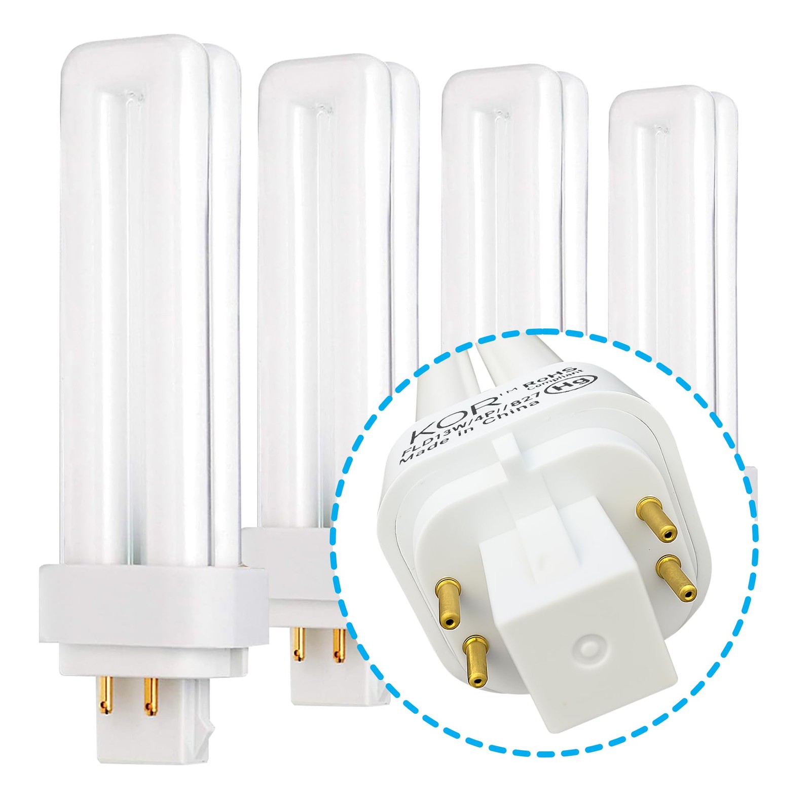 CFL Light Bulbs 13W Double Tube G24Q-1 4100K Cool White 4 Pack 4-Pin
