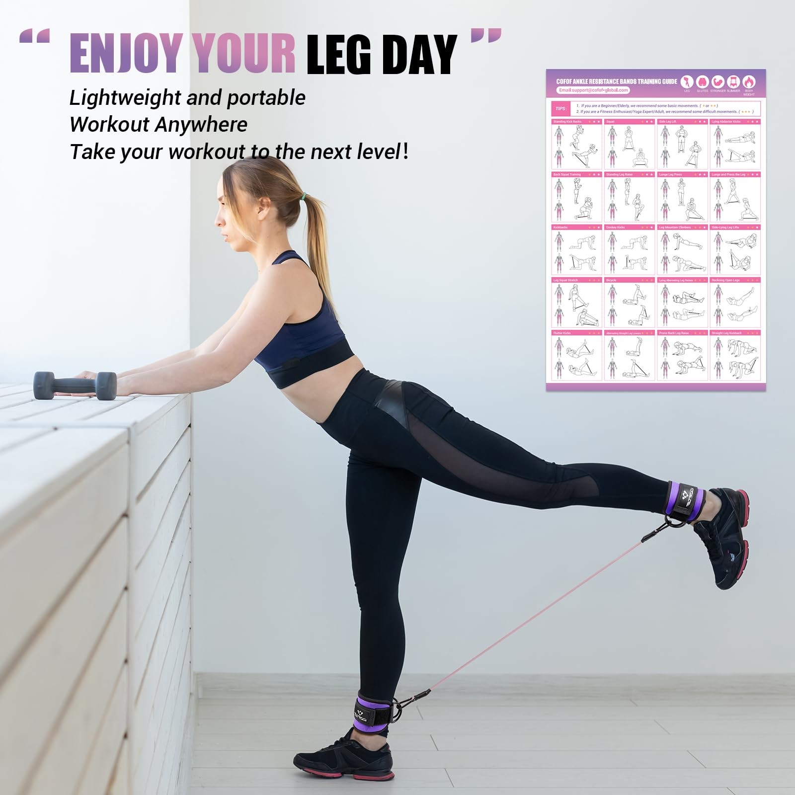 Ankle Resistance Bands with Cuffs, for Working Medium, Purple