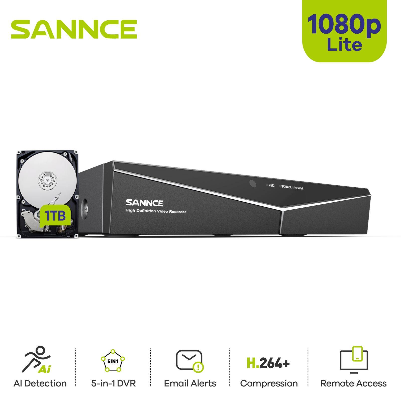 SANNCE 5in1 8CH 1080P Lite TVI DVR Video Recorder for CCTV Security System 1TB