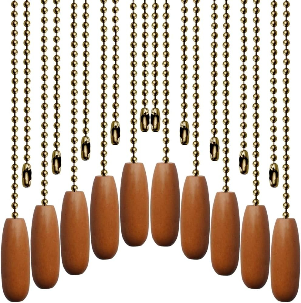 10 Pack 12-inch Ceiling Fan Pull Chain, Beaded Ball Chains Wooden Decorative ...