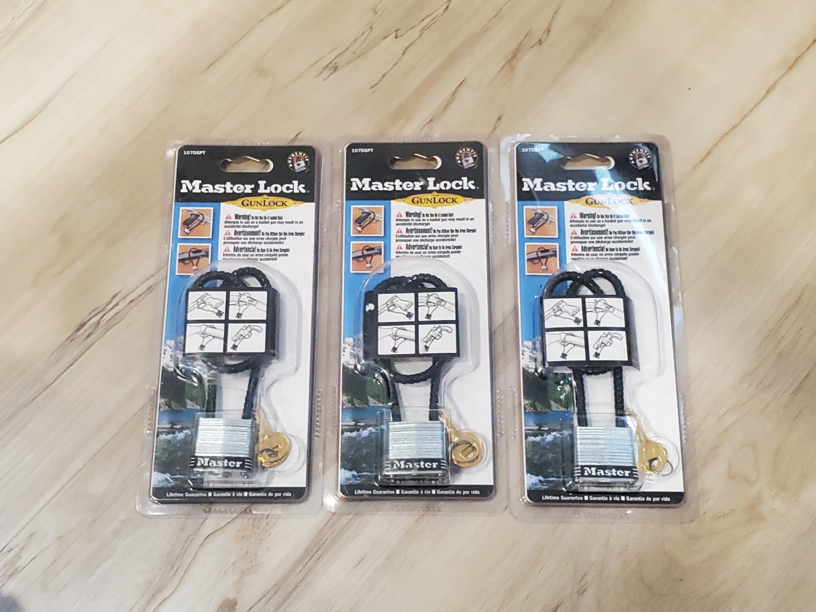 LOT OF 3 NEW Master Lock 107DSPT Gun Lock Cable Lock New, Safety Pad Lock