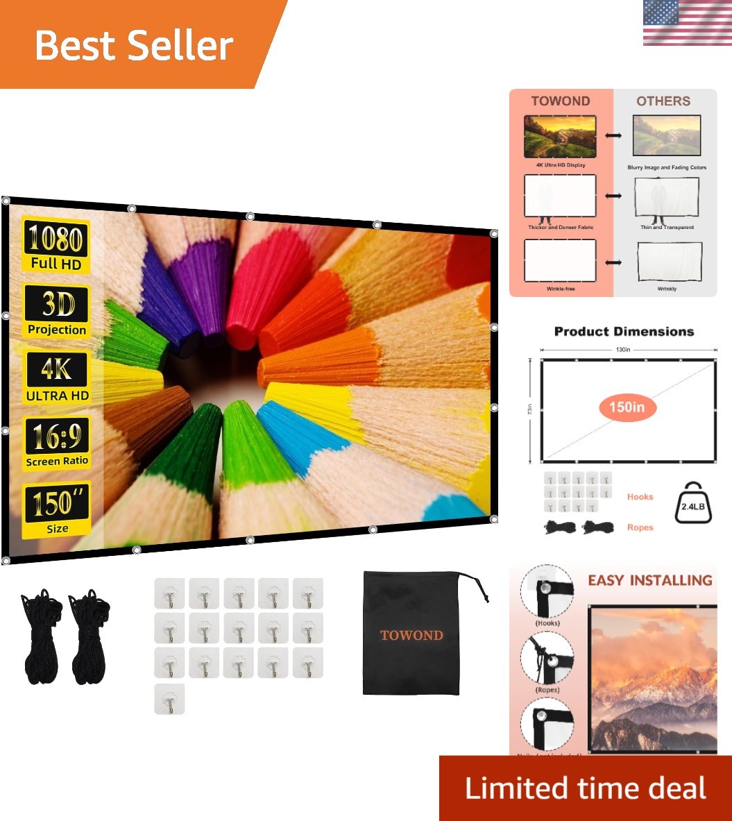 160-Degree Viewing Angle Projector Screen - Perfect for Home Theater & Outdoors