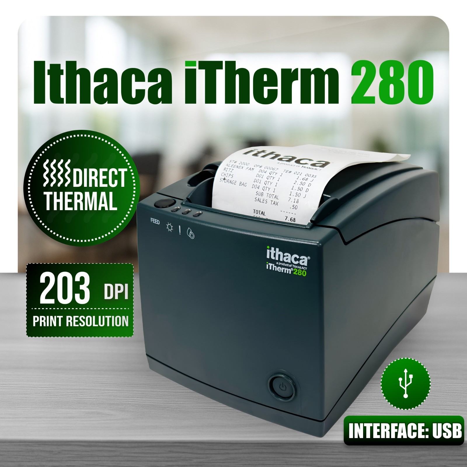 TransAct Ithaca iTherm 280 Thermal POS Receipt Printer Kitchen Restaurant Bar