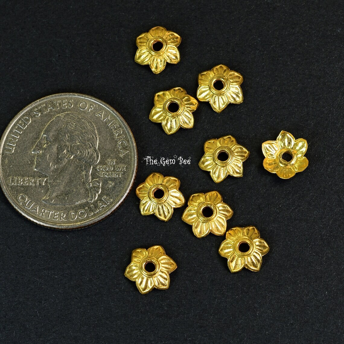 8.5mm 18k Solid Yellow Gold Leaf Flower Floral Design Bead Cap Finding (2)