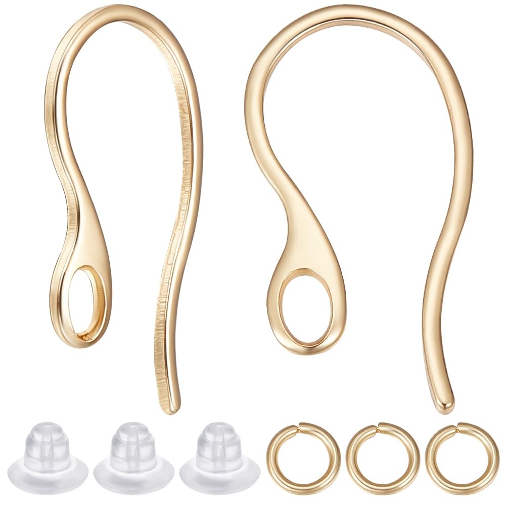 1 Box 50Pcs Ear Wires 18K Gold Plated Brass French Earring Hooks with 50Pcs O...