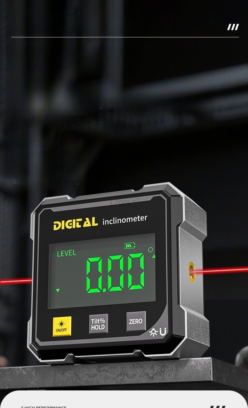 4-Sided Magnetic Digital Angle Finder 360° LCD Laser Protractor Gauge