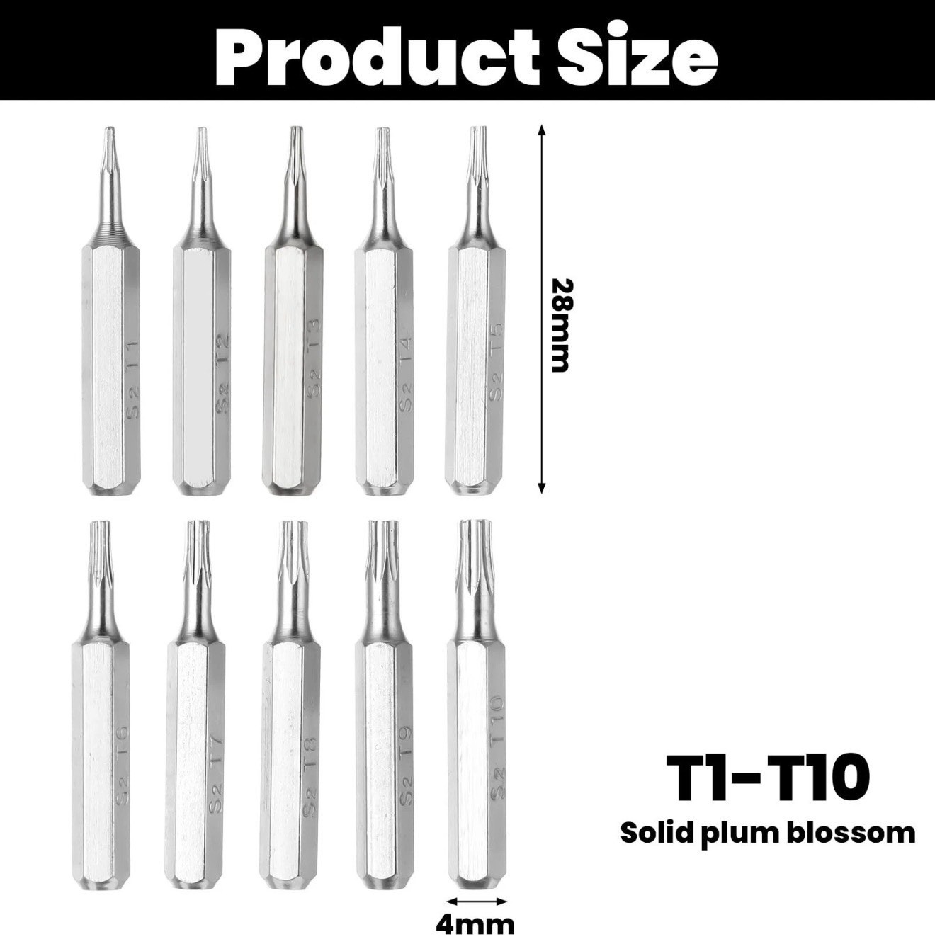 10PCS Security Torx Bit Set Hex 4mm Micro Bit Set T1 - T10 Miniature Screwdriver