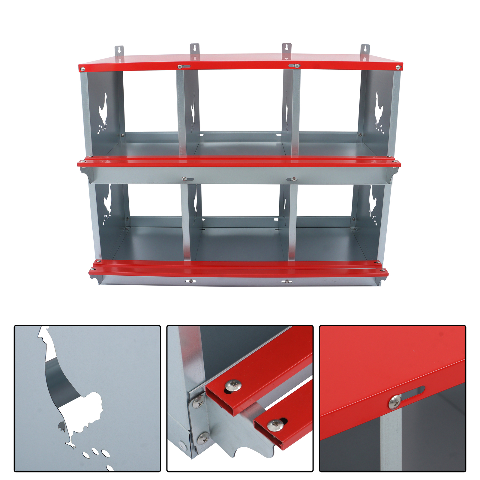 6-Compartment Chicken Nest Box Mental Box with Inclined Nesting Boxes
