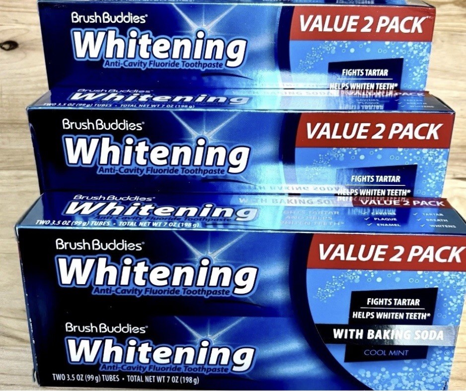 Lot Of 3, 2 Packs BrushBuddies Whitening anti-cavity Toothpaste, 3.5 oz Tubes.