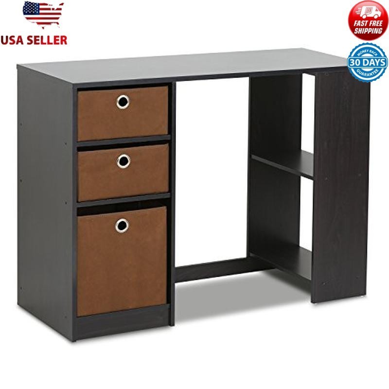 Compact Writing Desk W/ Storage Bins Lightweight Sturdy Working Table Furniture