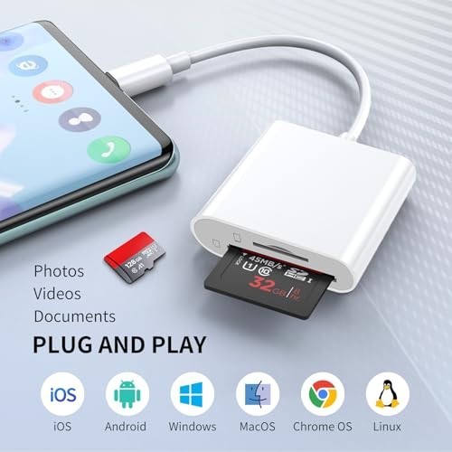 USB C SD Card Reader for Iphone 15 16/Ipad/Macbook/Mac,Type C Memory Trail Camer