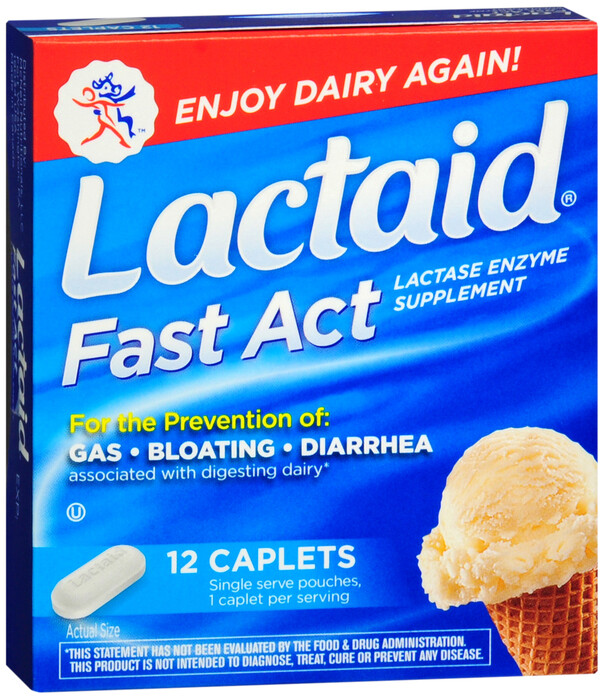 LACTAID Fast Act Lactase Enzyme Supplement Caplets 12 EA