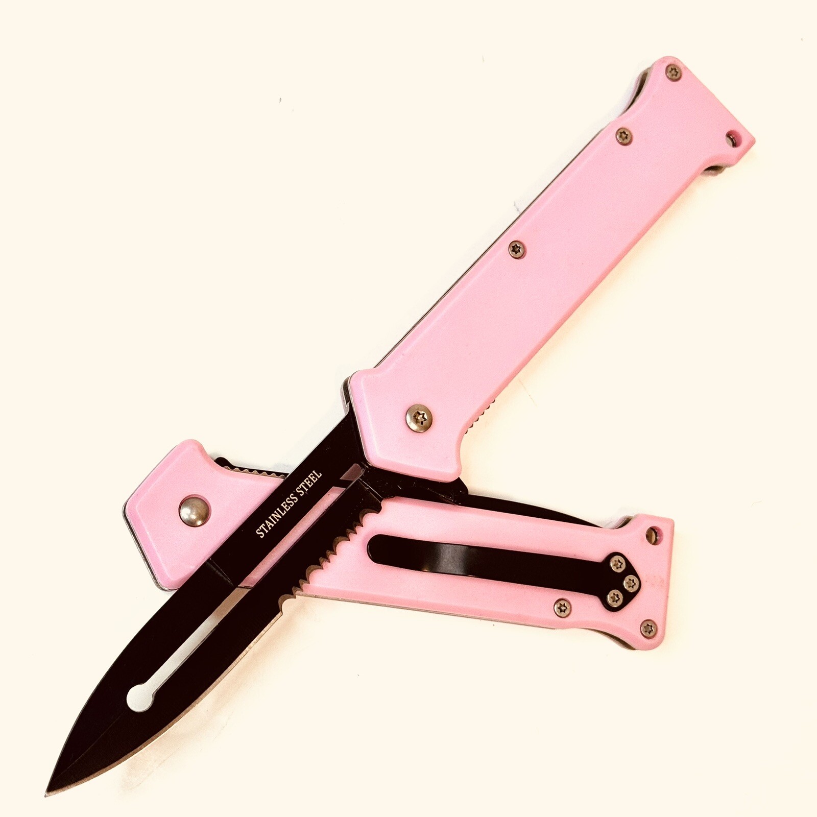8" Pink  Spring Assisted EDC Folding Super Pocket Knife
