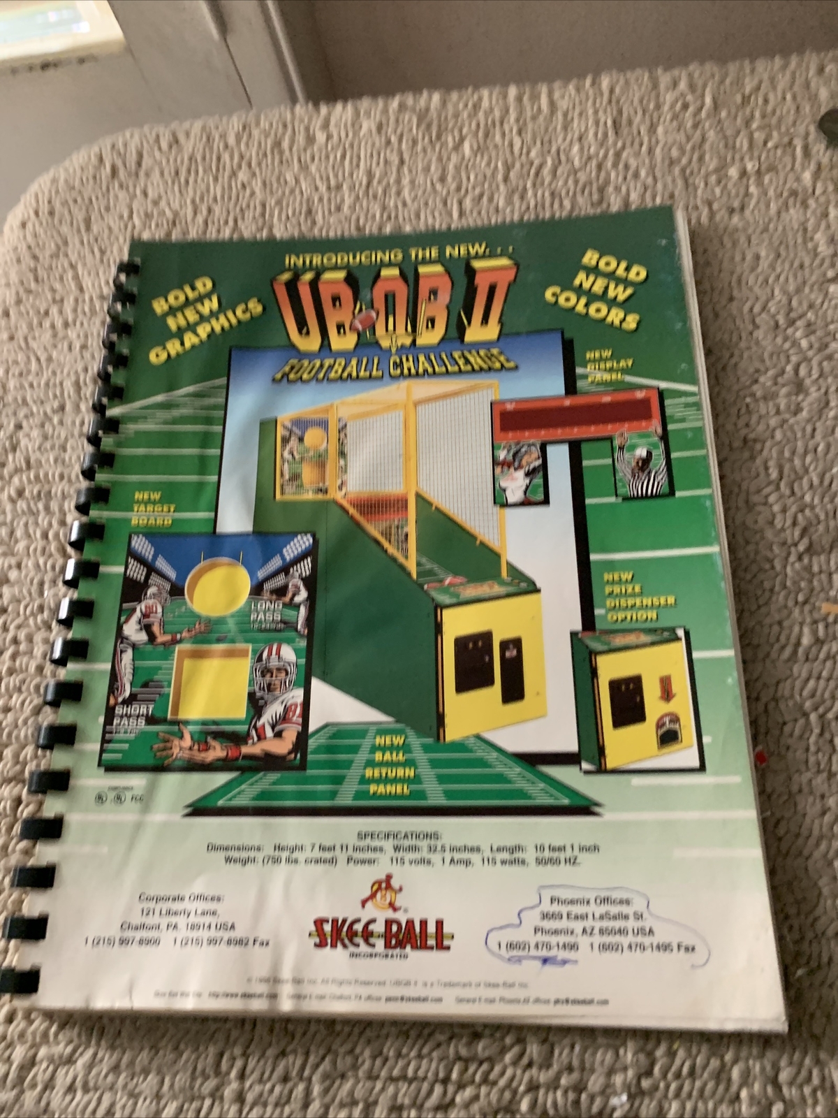 Original UB QB II 2 Skee Ball Ubqb Arcade game Manual