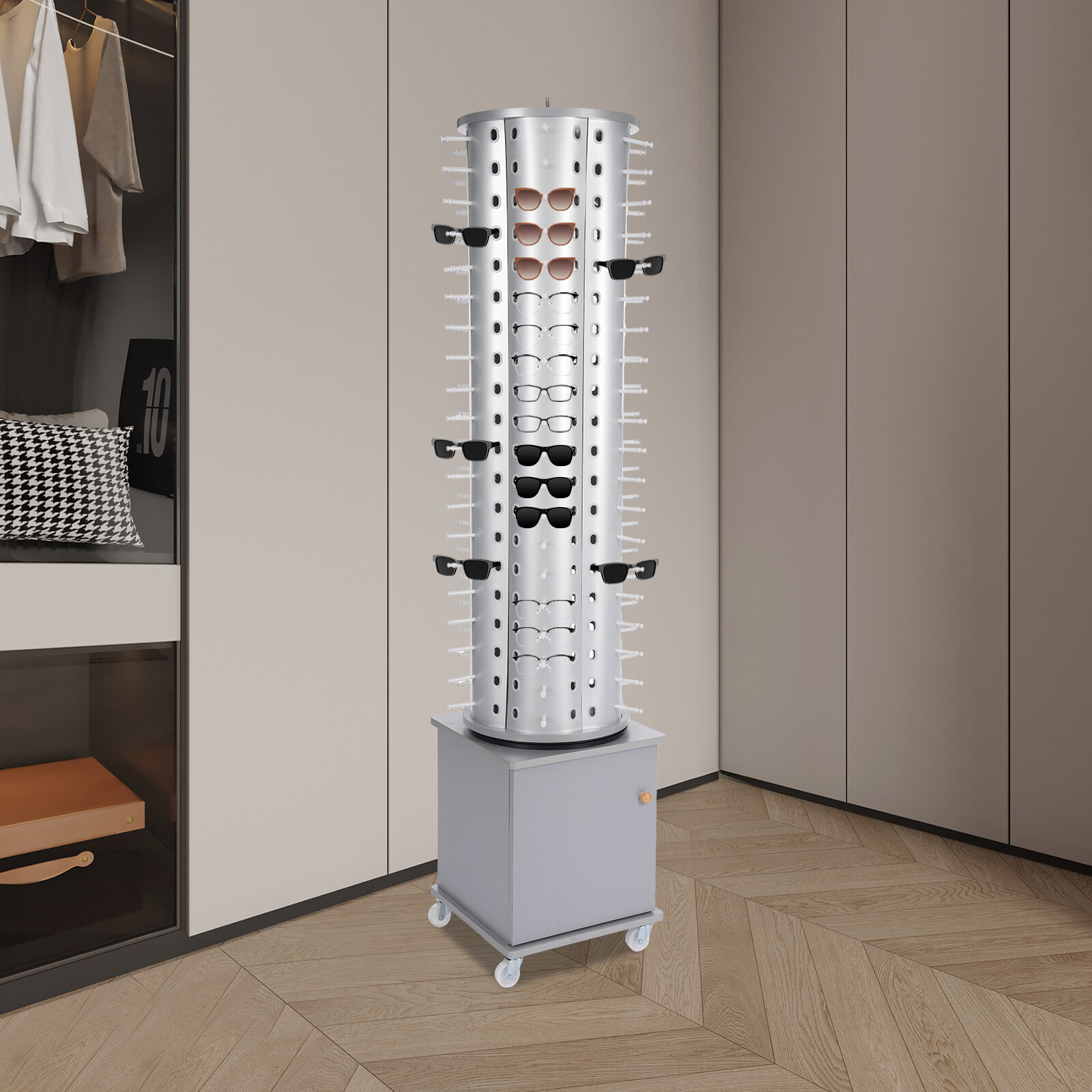 Sunglasses Display Stand with Storage Cabinet Floor-standing Eyeglass Holder
