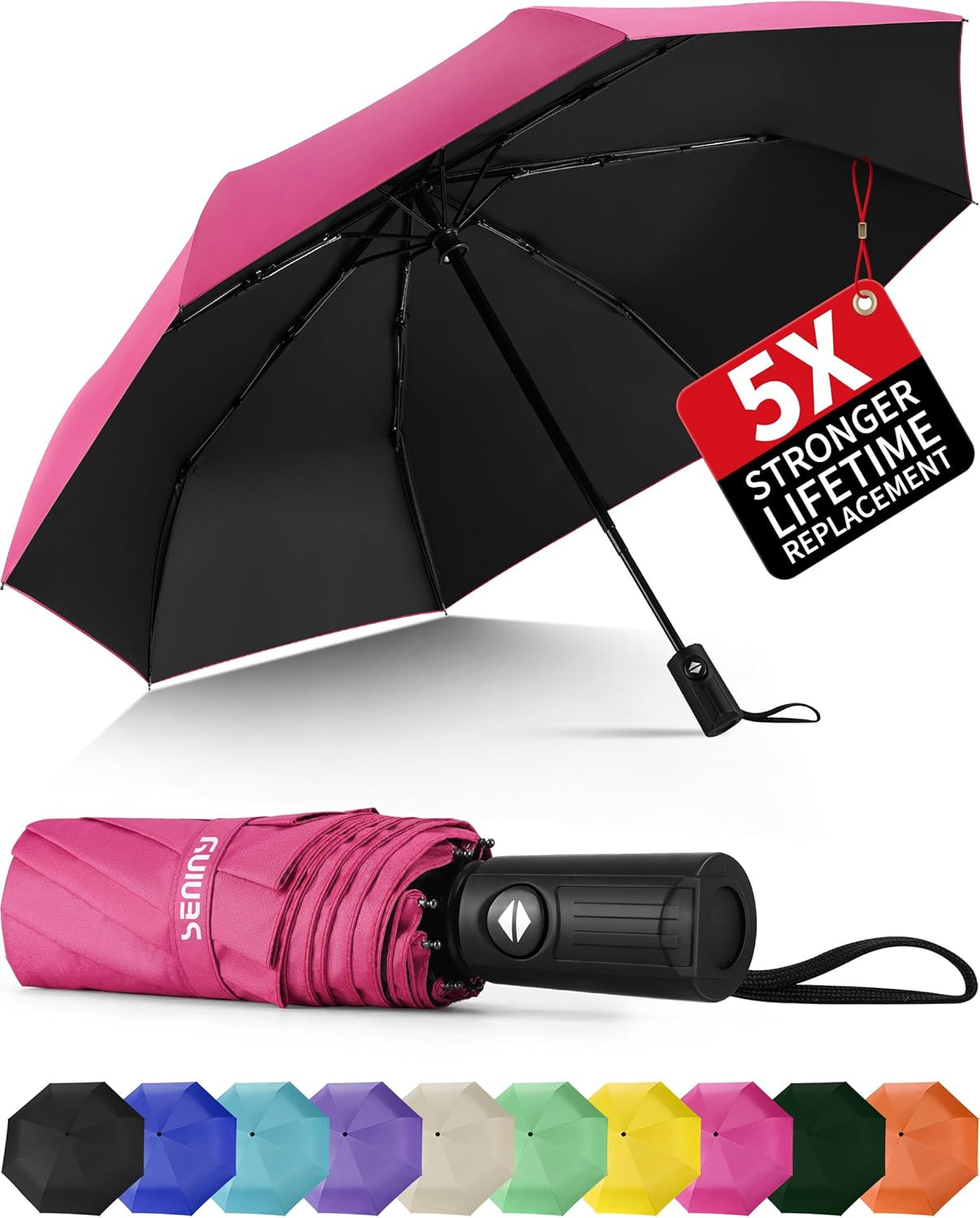 Windproof Travel Umbrella, Automatic Umbrellas for Rain, Portable & Compact Umbr