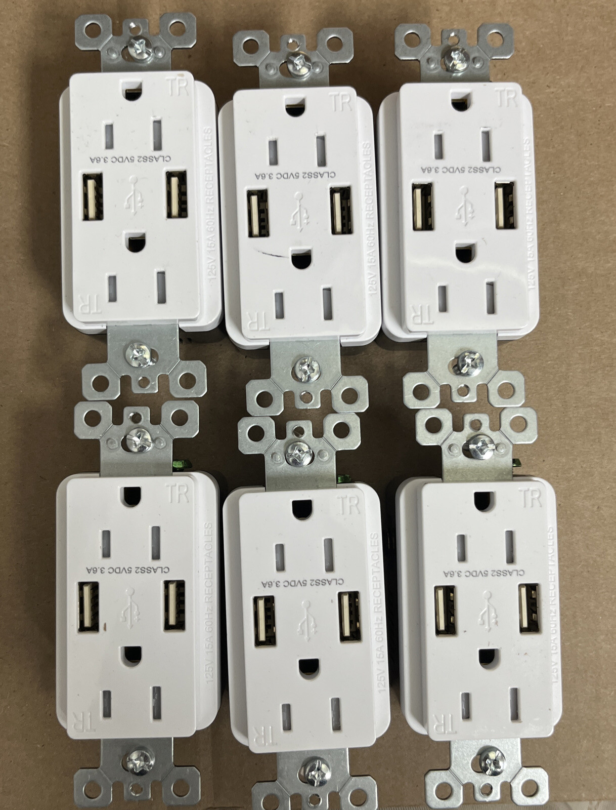 ELEGRP 3.6 Amp Dual USB Charger and 15 Amp Receptacle, White (6-Pack)