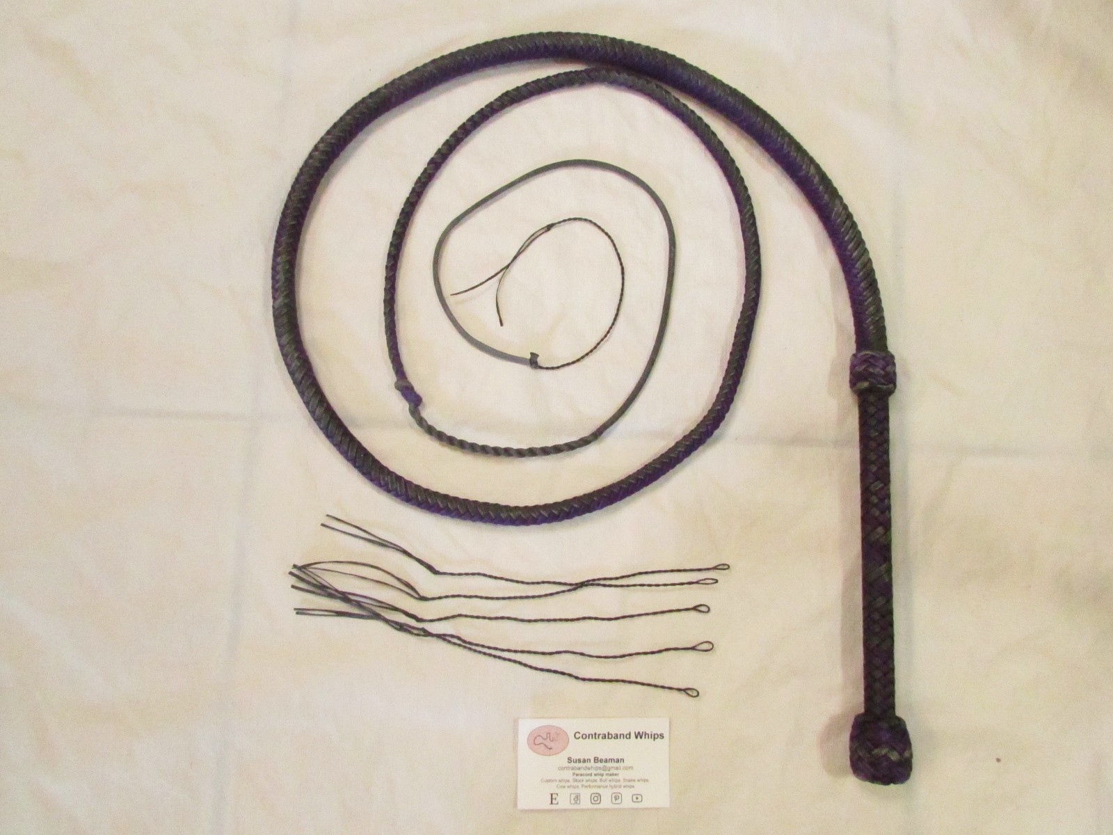 Contraband Whips 6 Foot 12 Plait Nylon Paracord Bullwhip Purple and Grey