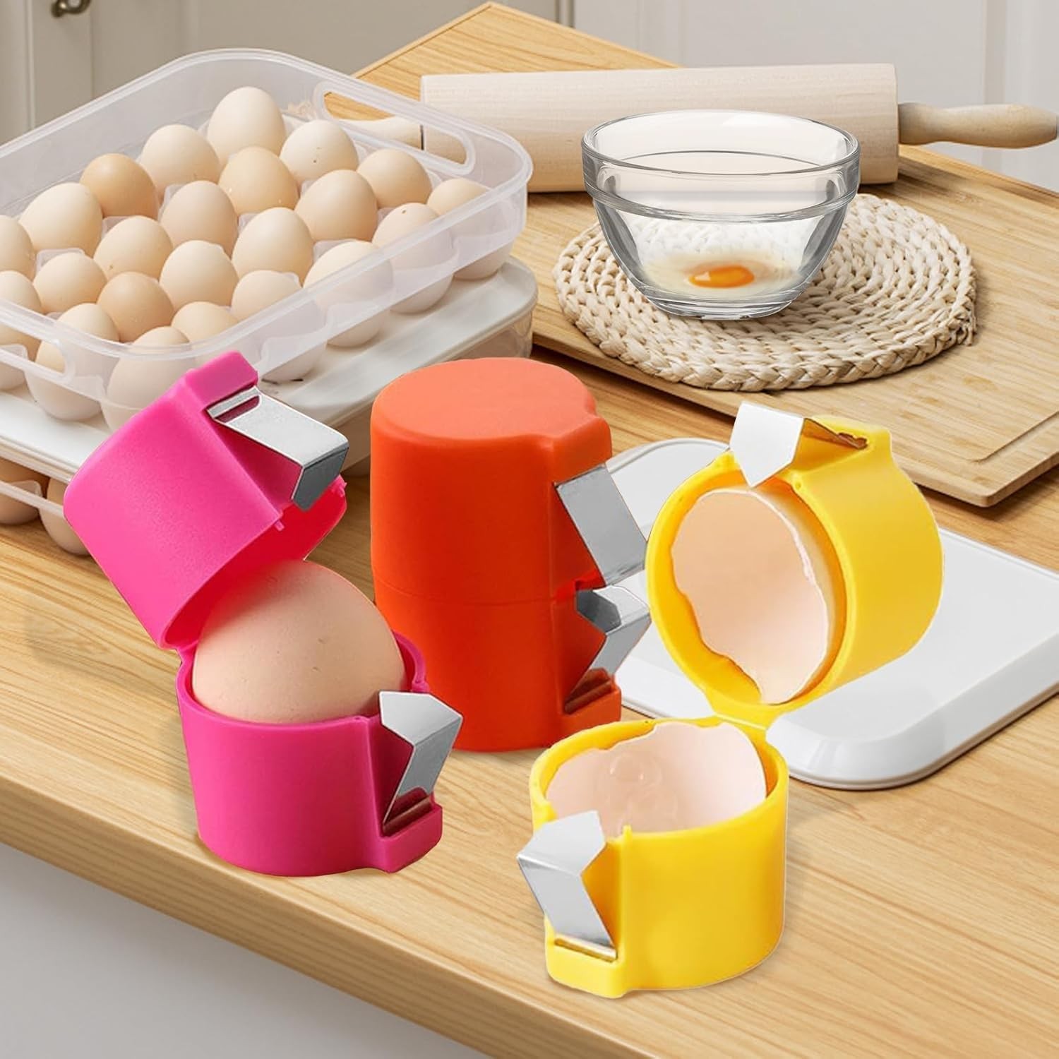 3Pcs Egg Shell Cracker Breaker Opener Peeler Remover Standard, Multicolor