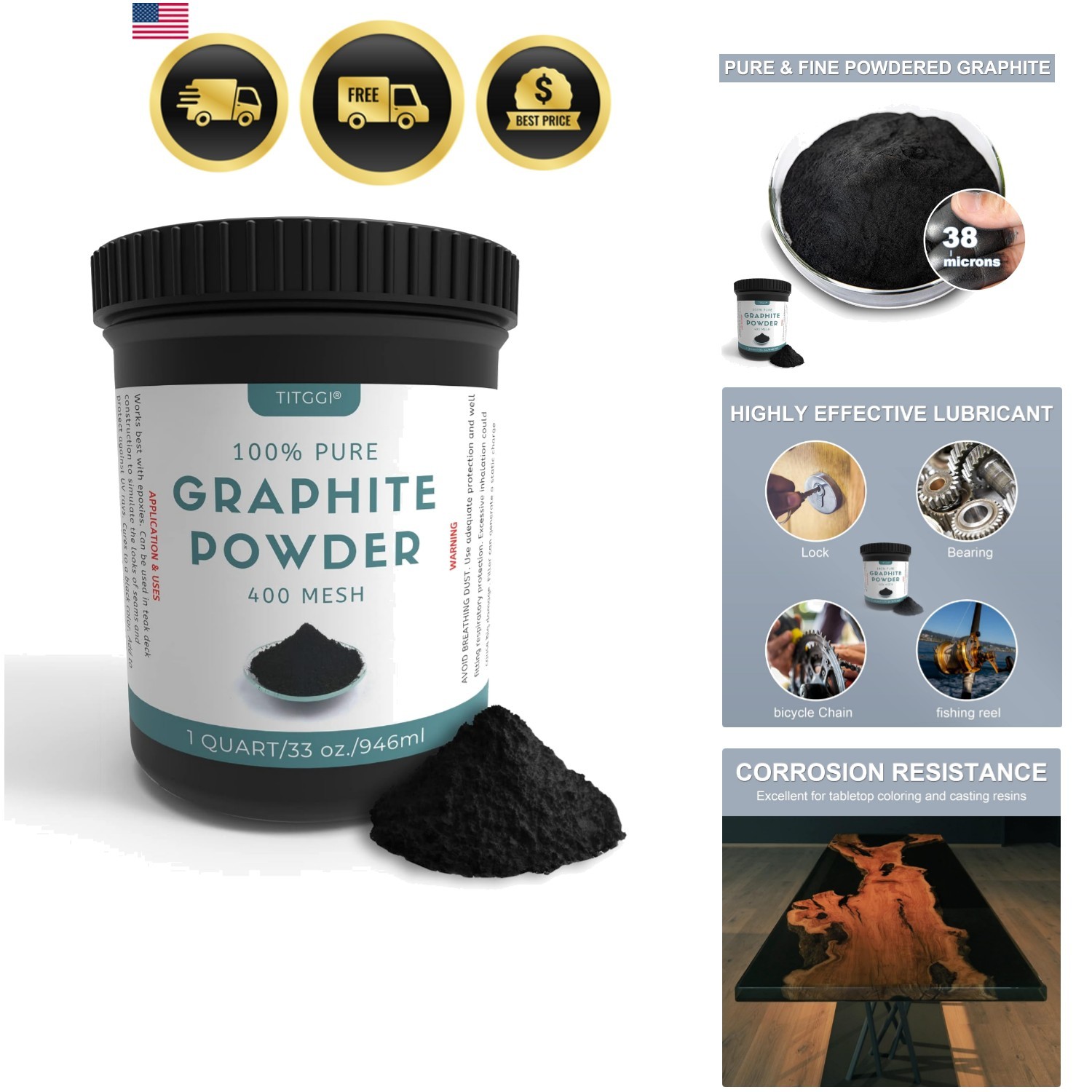 1 Quart Ultra-Fine Pure Graphite Powder -  Dry Powdered Graphite for Locks, B...