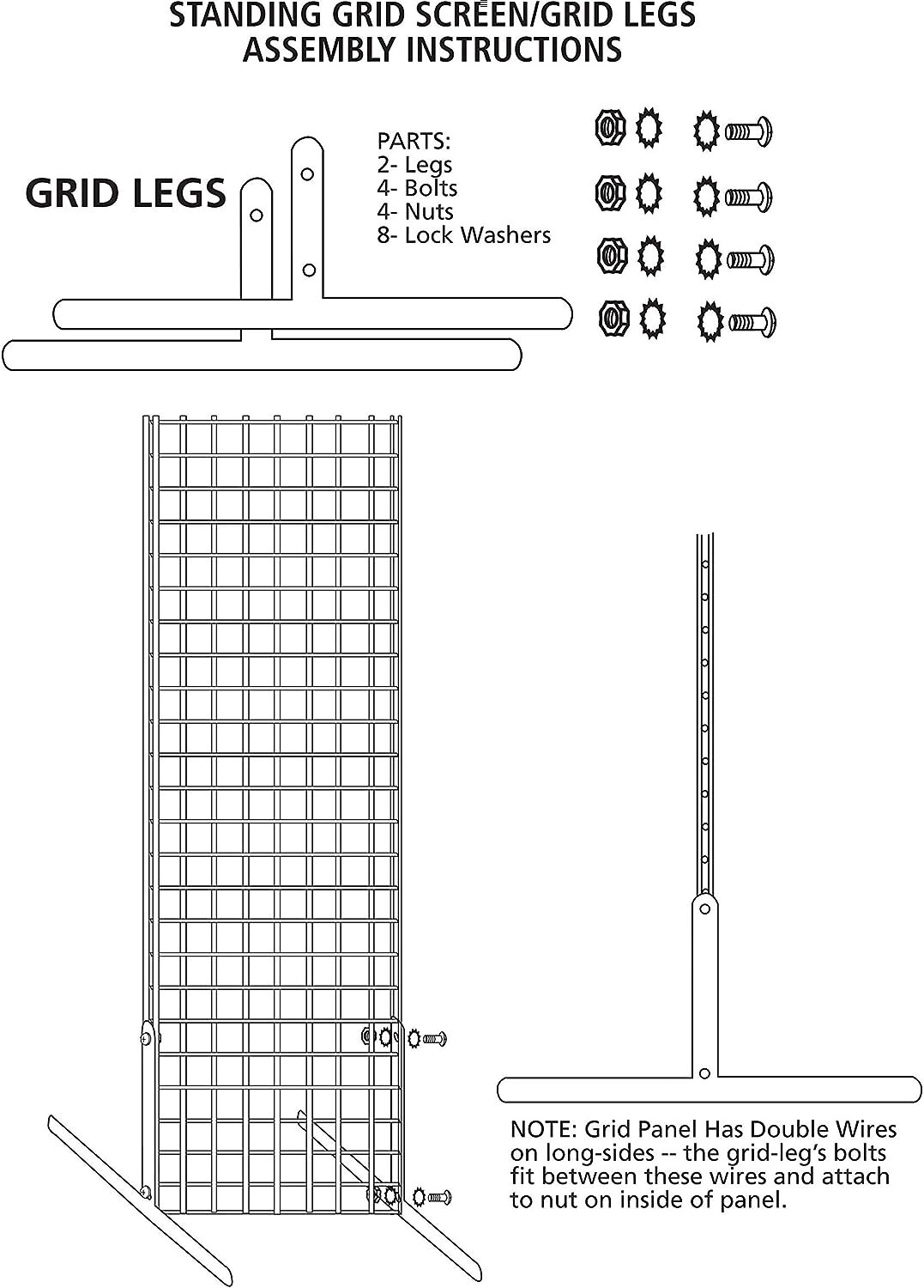 Set 2 Gridwall Panels 2' x 6' Grid Wall Display Chrome Steel 4 Legs Panel