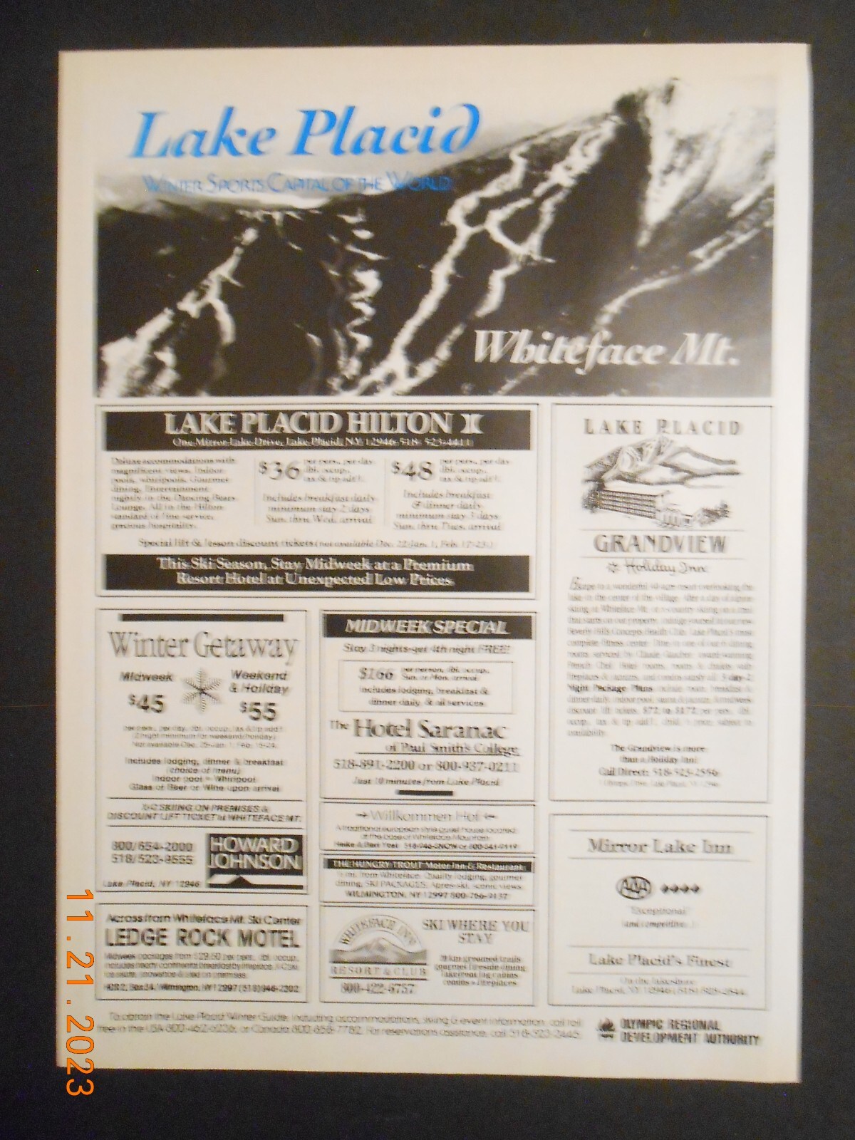 1990 Whiteface Mountain downhill ski resort AD Lake Placid New York MT Hilton