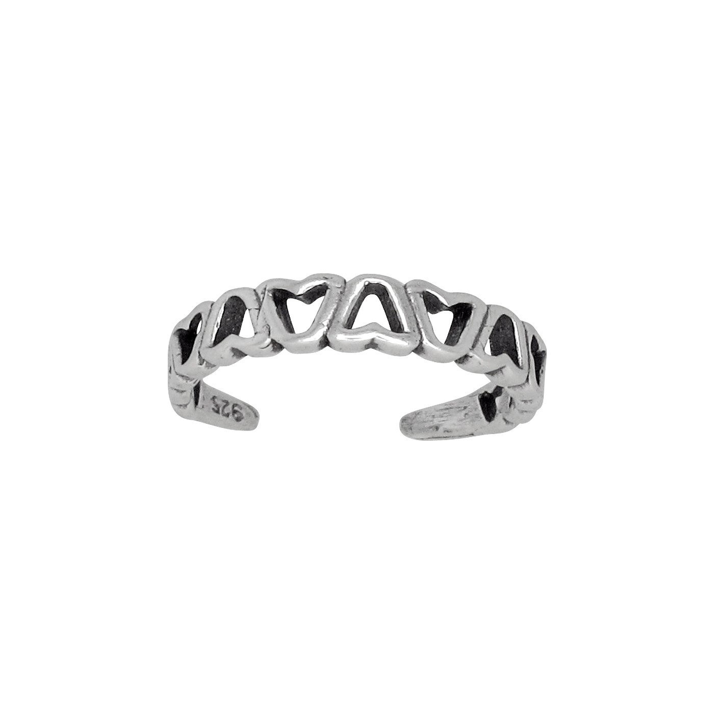 Sterling Silver .925 Hearts, Oxidized Toe Ring adjustable size | Made In USA