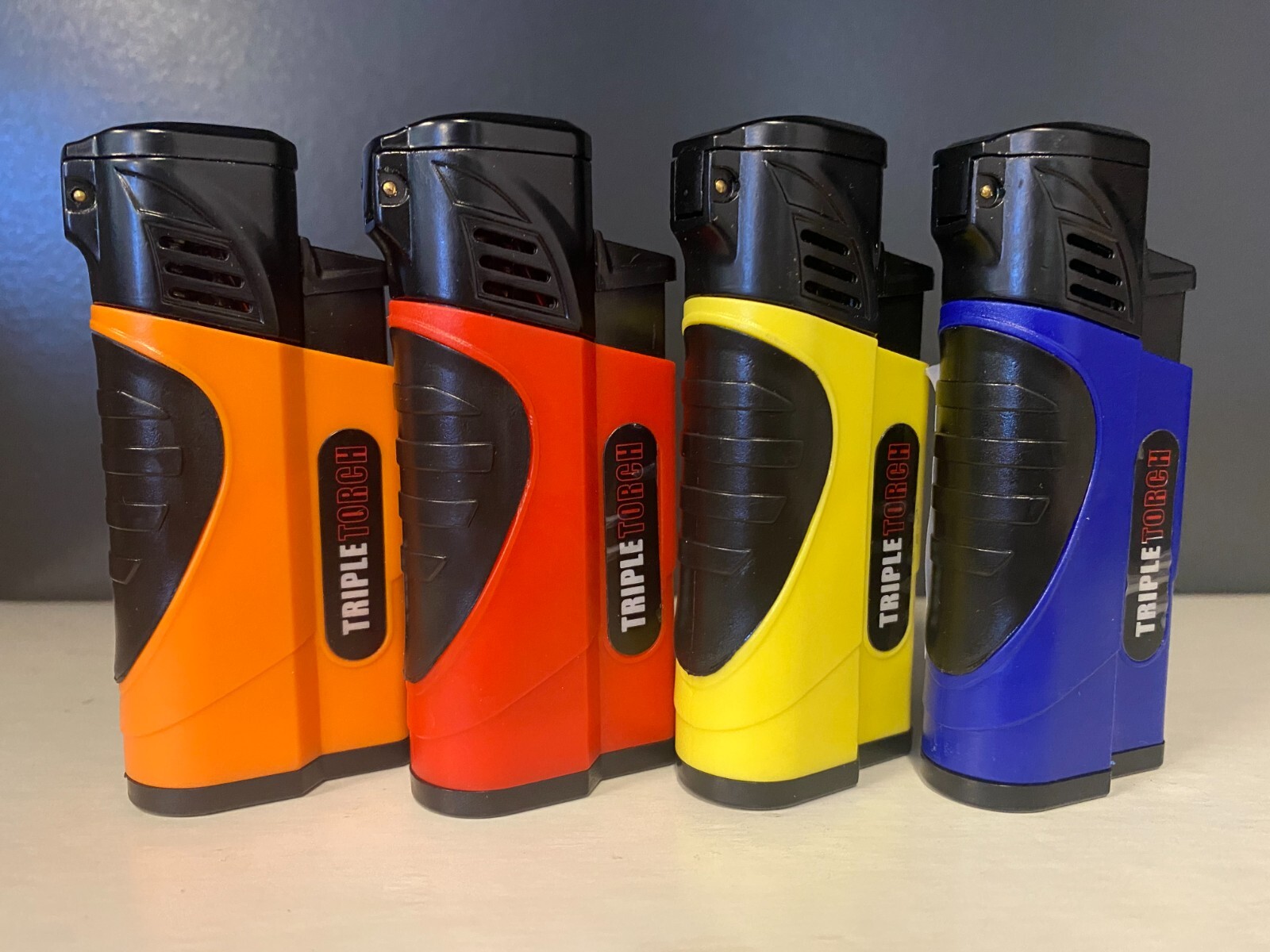 12 PACK Quad Jet Torch Lighter Adjustable Flame W/ Cigar Puncher Solid Color