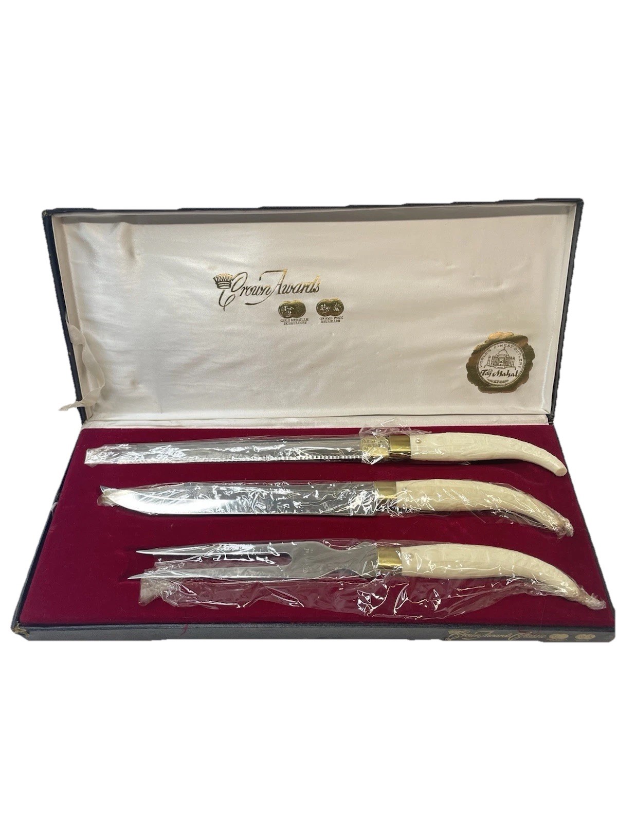 Vintage 1960's Taj Mahal Carving Knife Set Crown Awards Forged Stainless Steel