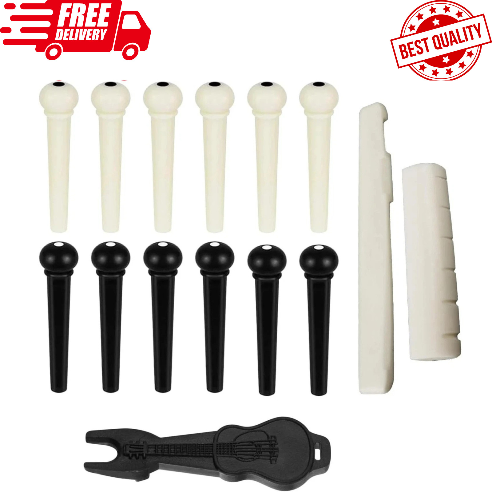 12Pcs Acoustic Guitar Bridge Pins, Guitar String Pins Pegs with Bridge Pin Pulle