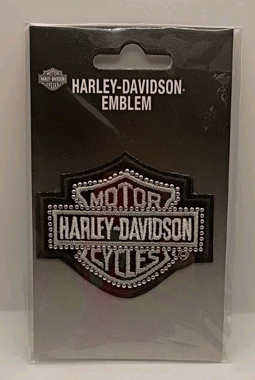 Vtg. 2005 Small Black Harley Davidson Silver Studded Bling Bar & Shield Patch