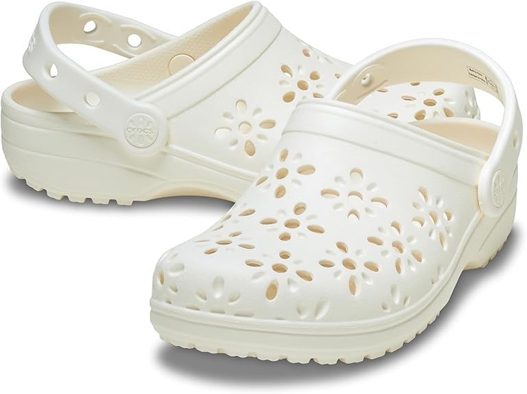 Crocs Unisex Adult Floral Classic Clogs WHITE