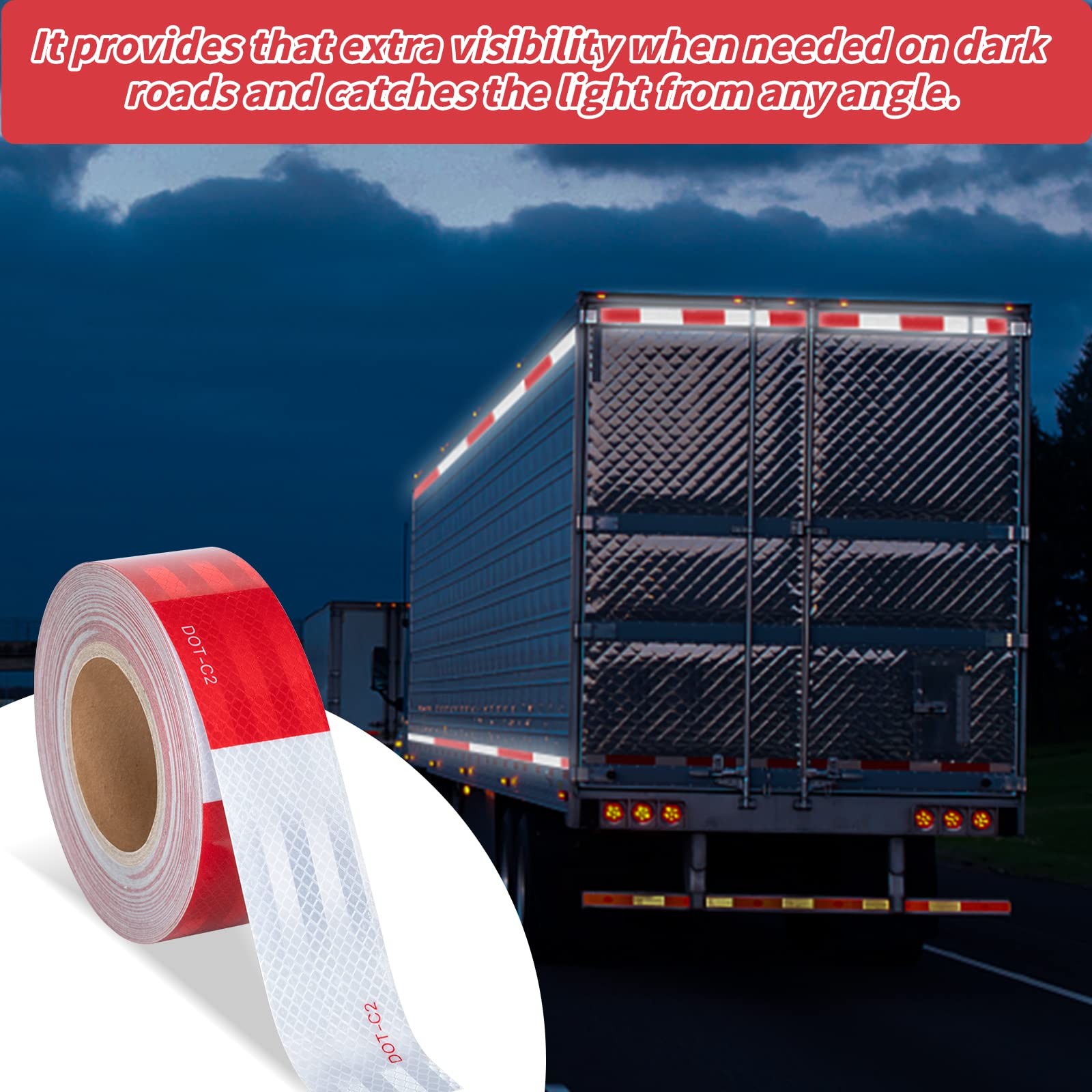 DOT-C2 Reflective Tape 2 in X 600 FT, Dot Safety 2 Inch x 100 Red & White