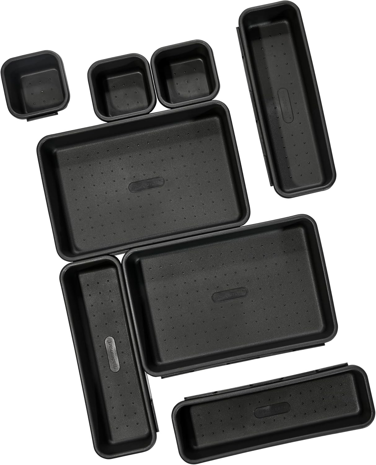 8-Piece Interlocking Bin Pack for Drawer Organization, Plastic Interlo