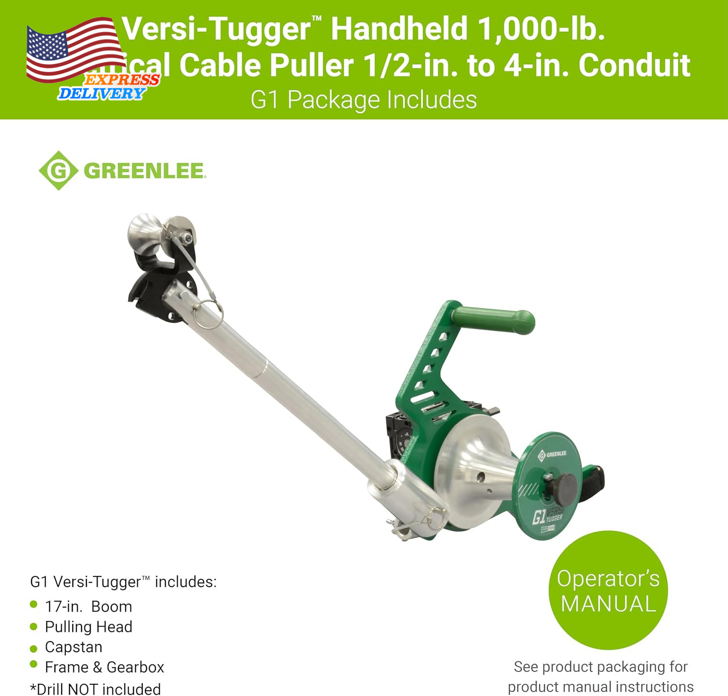 G1 Versi-Tugger 1000-Lb Electric Cable Puller for 1/2" to 4" Cables