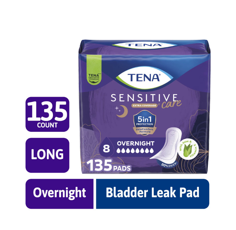 TENA Sensitive Care Overnight Incontinence Pads, 135 Count