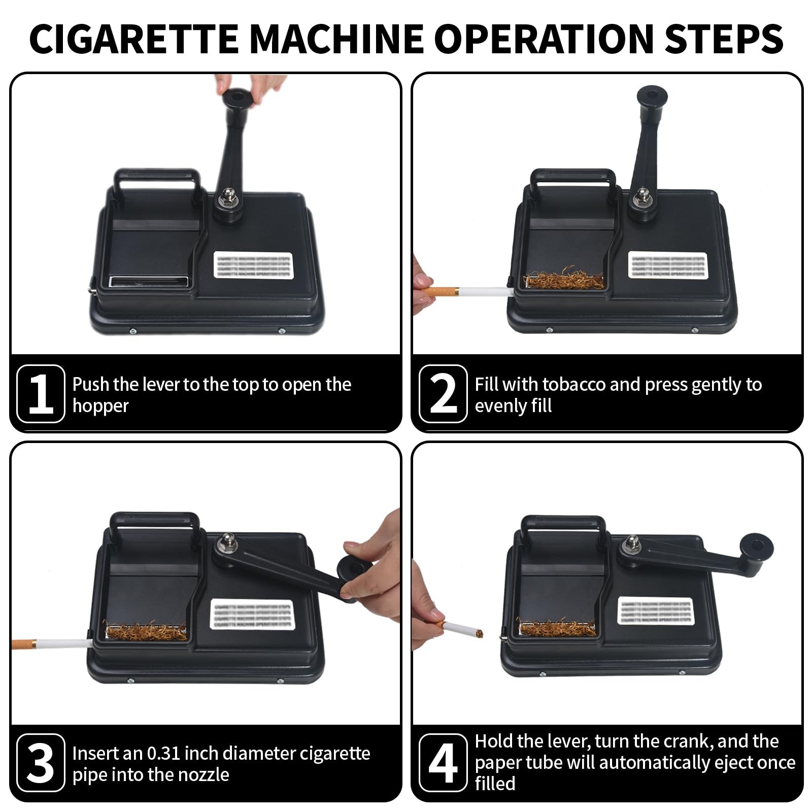 Cigarett Rolling Machine, Manual Cigarett Roller, Portable Black Rolling Ma