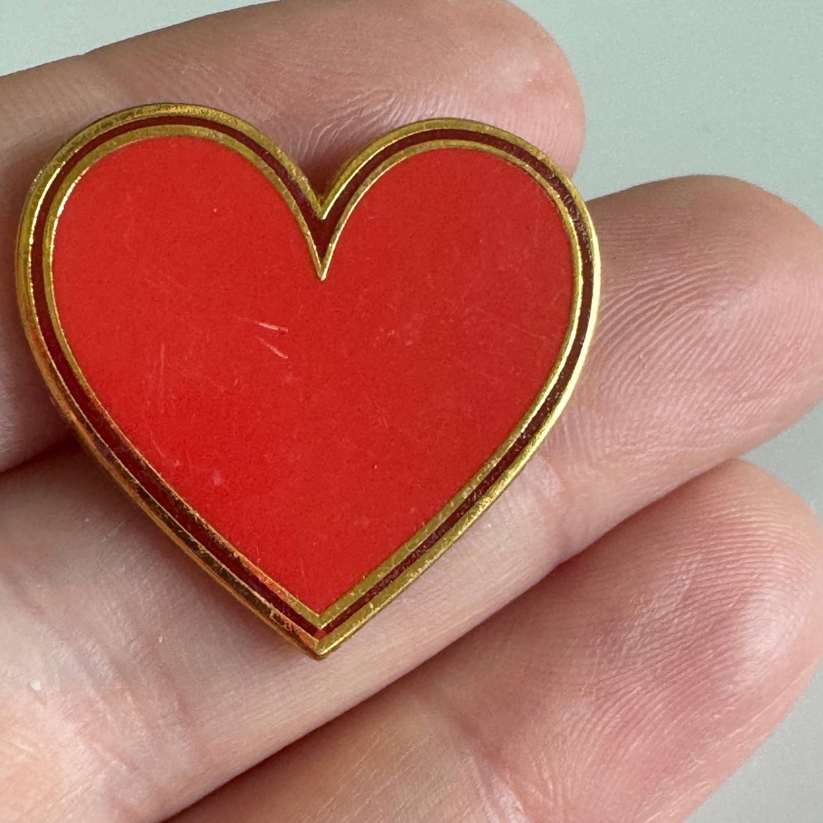 Vintage Google Fiber Red Heart Enamel Lapel Pin Gold Tone  Valentine Love