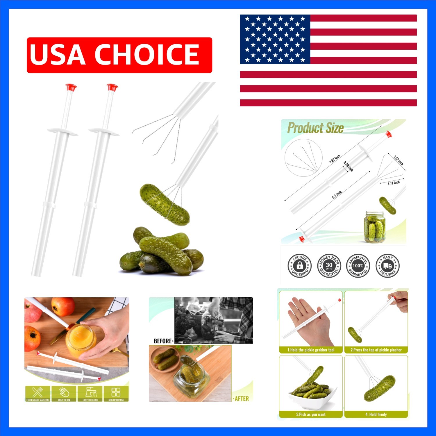 2Pcs Pickle Grabber Tool, Stainless Steel Pickle Picker Grabber, Pickle Pinch...