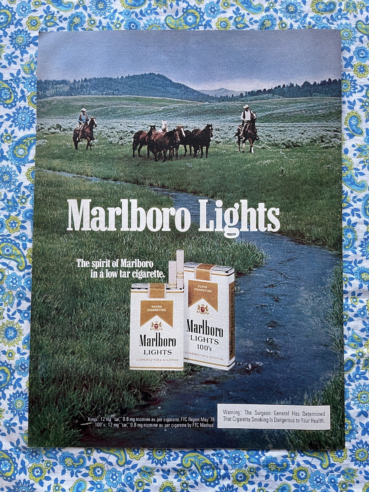 Marlboro Lights Cigarettes 1979 Print Ad Cowboys Horses Valley