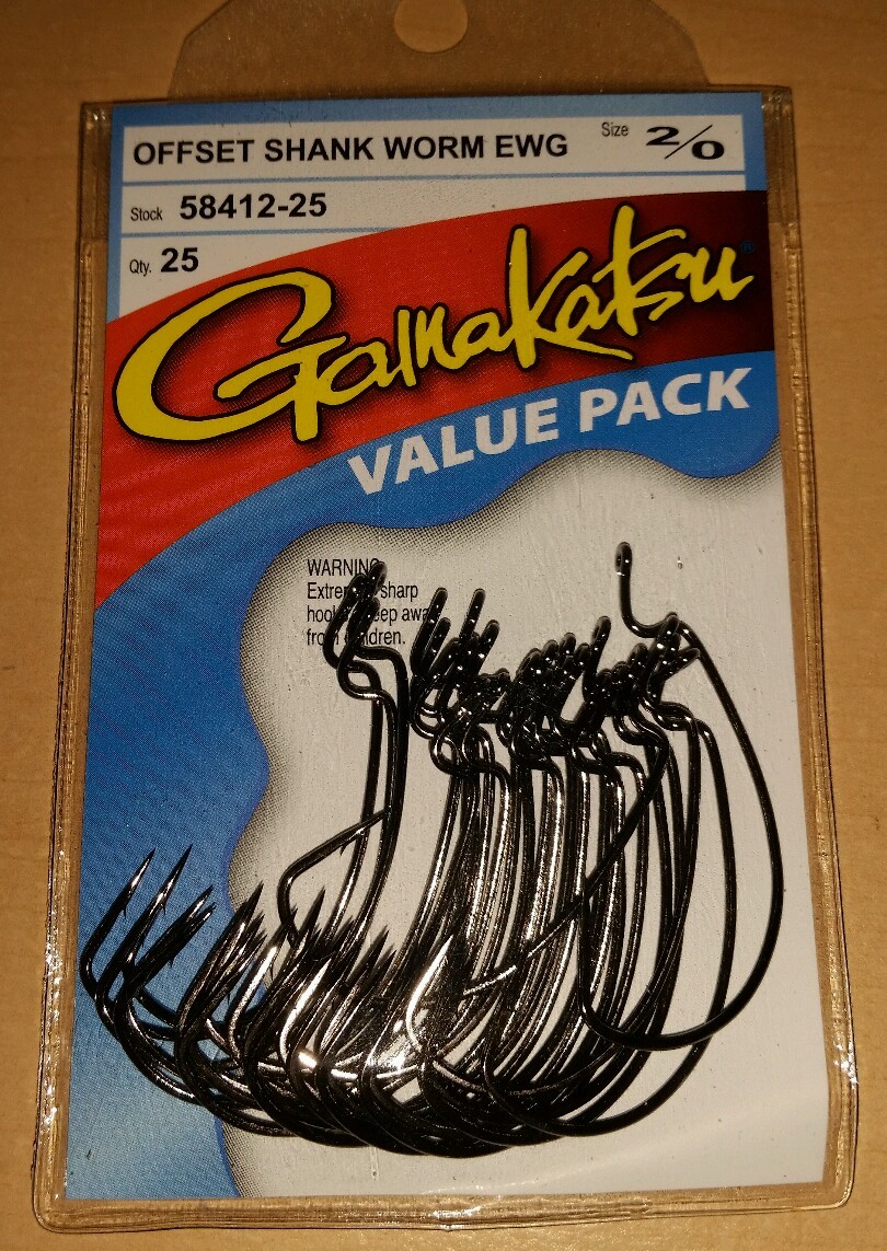 Gamakatsu 58412-25 sz 2/0 Offset Shank Worm  EWG Bass Fishing Hooks Qty. 25