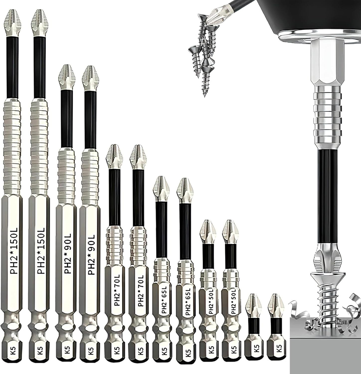 Professional Magnetic Screwdriver Bit Set, 2 Sets, Various Lengths