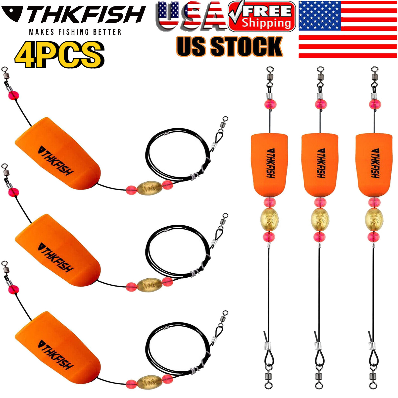 THKFISH 4pcs Fishing Floats 360° Flexible Rotation Fishing Bobbers Slip Bobbers