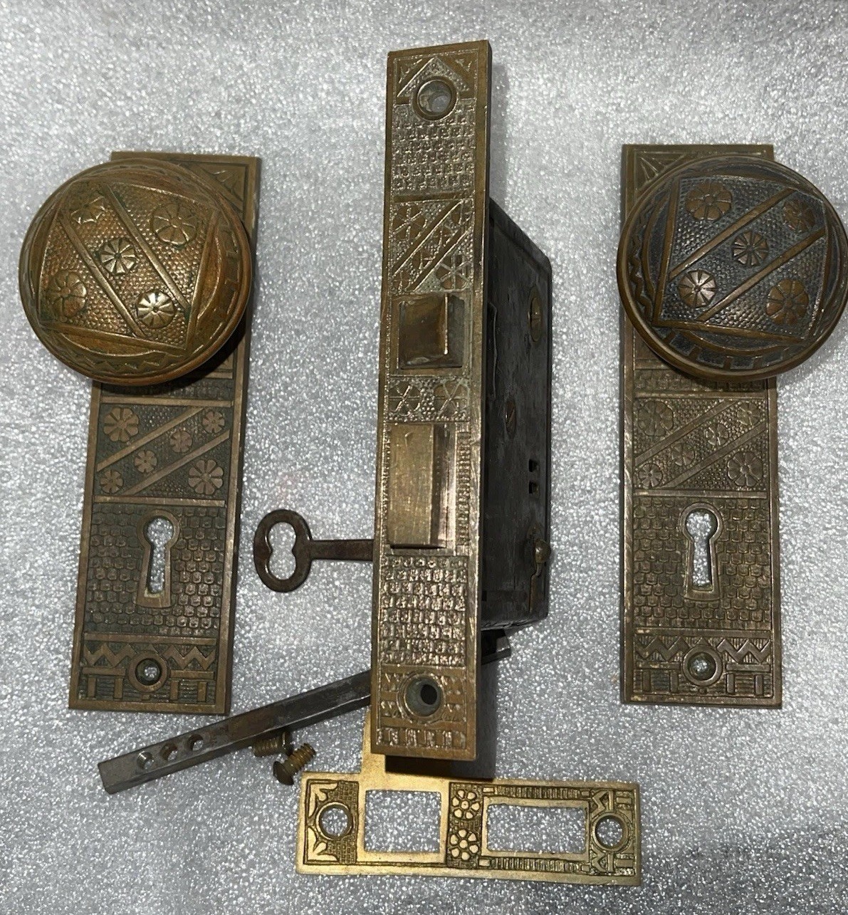 Original antique Eastlake mortise lock set by F.C. Linde & Co. (1880/90s)