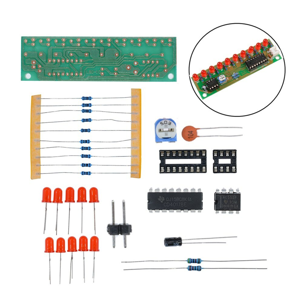 NE555 & CD4017 LED Light Chaser Sequencer Follower Scroller Module DIY Kit Red