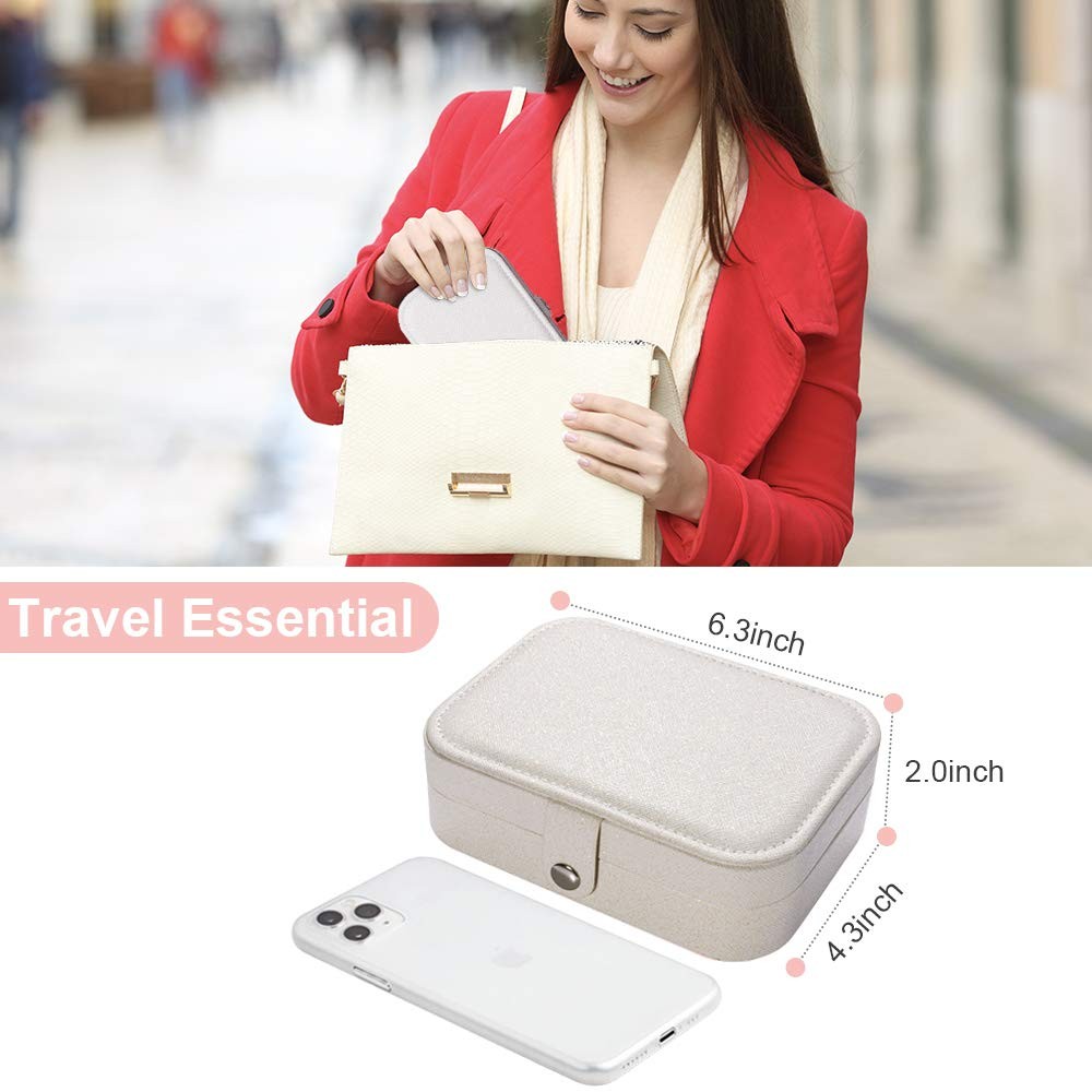 jiemei Jewelry Box, Travel 6.3 inches x 4.3 x 2.1 inches, White