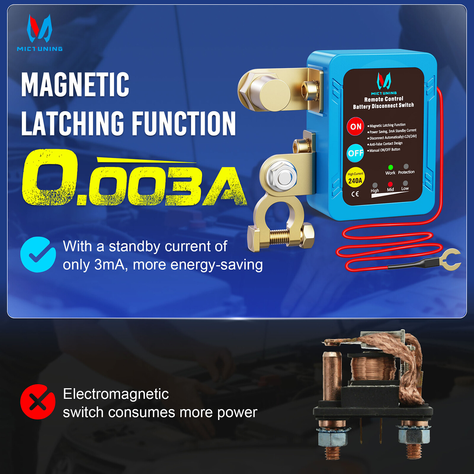 1Pc 240A Remote Battery Disconnect Switch Kill Automatic Power Shut Off Switch