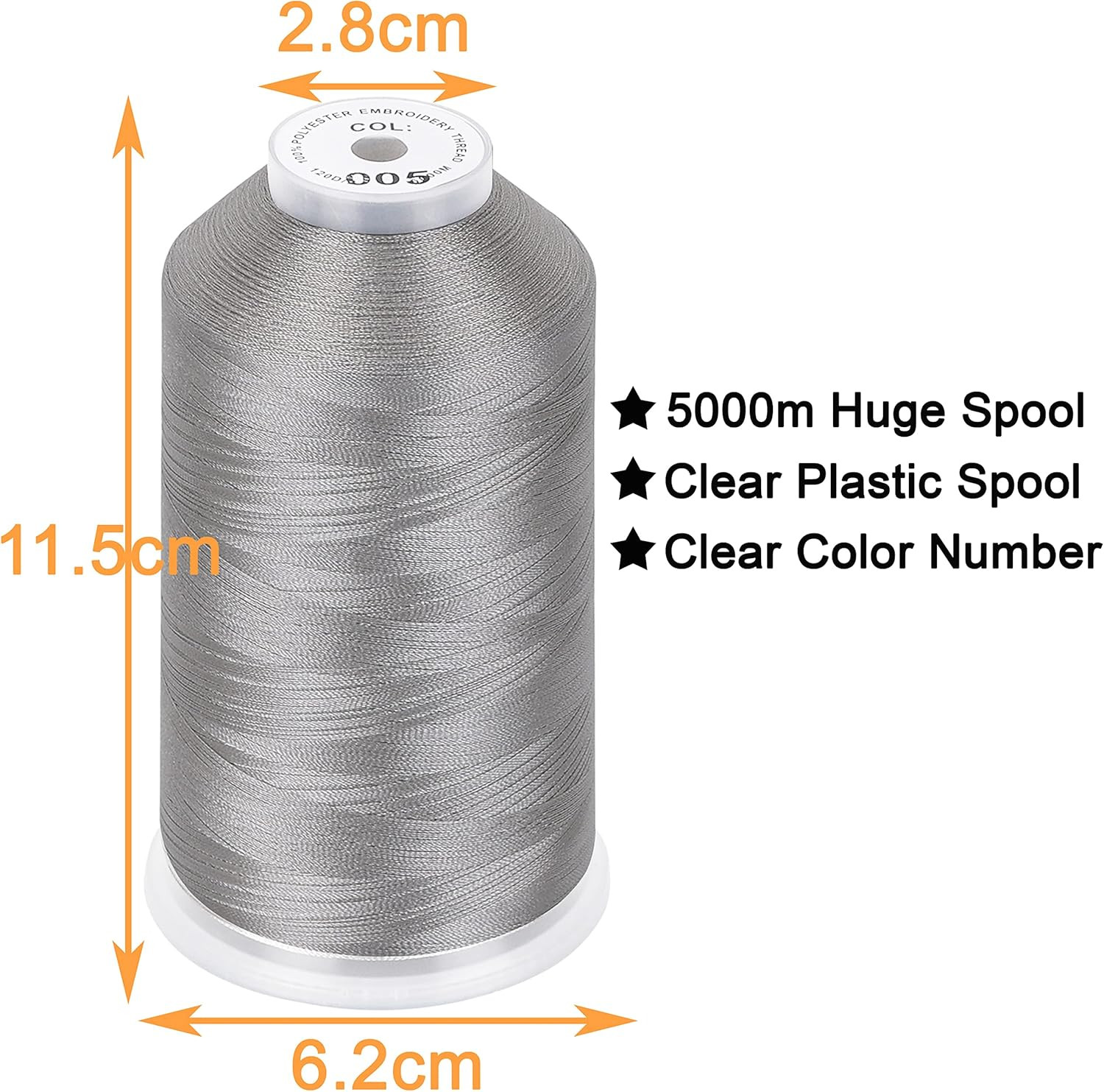 - 2 Huge Spools 5000M Each Polyester Embroidery Machine Thread 40WT for Commerci