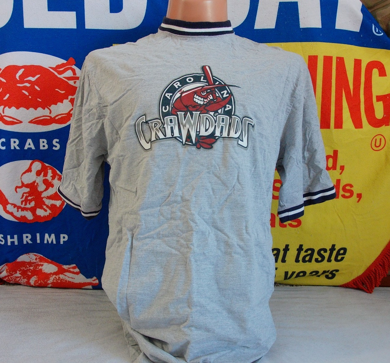 VTG CAROLINA CRAWDADS Steve & Barry's Ringer t Shirt Men's Lrg 90s MiLB BASEBALL